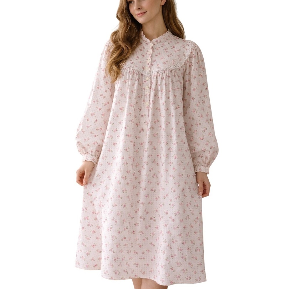 VTG Handmade MuuMuu Nightgown Size L Maxi Dress Pink Cottagecore Floral Chemise